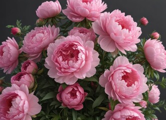 Obraz premium Luxurious pink peony and rose arrangement, isolated , detail, macro, summer