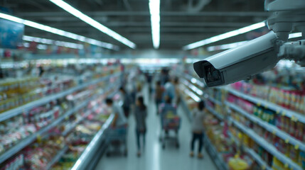 Security camera cctv surveillance system in grocery store supermarket for loss prevention and theft detection