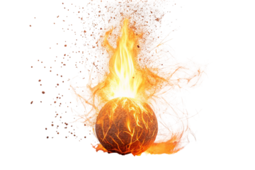 A hot, orange fireball with burning flames shows the energy of fire in a vector illustration