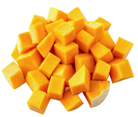 diced butternut squash on transparent background.