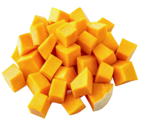 diced butternut squash on transparent background.