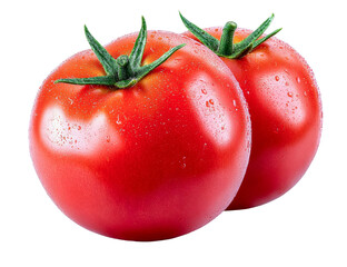 two fresh red tomatoes with water droplets isolated.