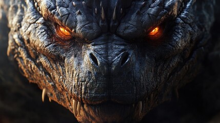 Menacing reptile stare, fierce eyes and textured scales evoking primordial power