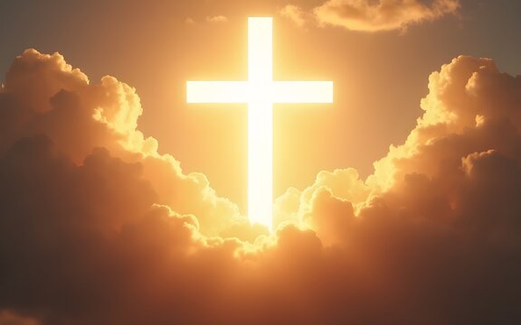 ascension of jesus in the morning with white shining cross symbol. High quality - Powered by Adobe