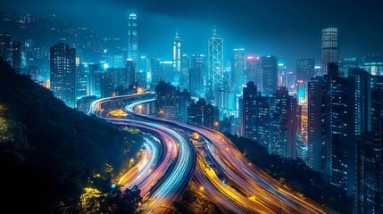 Obraz premium traffic in hong kong at night