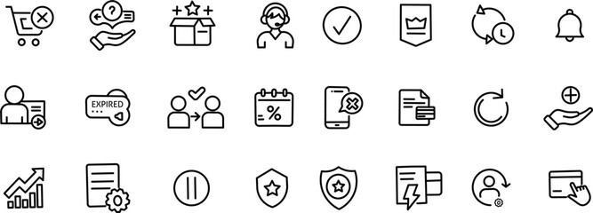 Subscription Management Line Icons – Outline Style Vector Symbols for Digital Services & Membership Plans