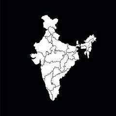 High detailed vector map - India. on black background