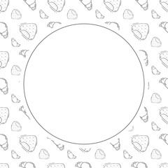 Food frame. doodle fast food circle frame. hand drawn food and beverage frame background. food background