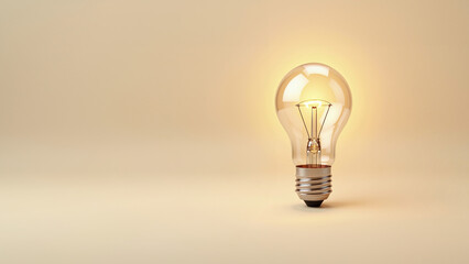 Minimalistic lightbulb standing upright on a soft beige background
