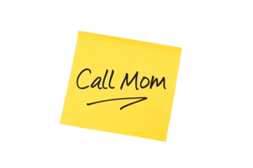 Memory loss. A sticky note on a blue wall reads "Call Mom," reminding someone to stay connected with family.
