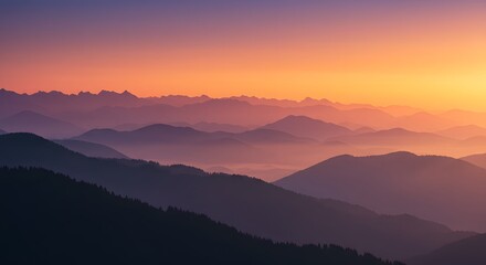 Fototapeta premium Serene Sunrise: Layers of Mountain Majesty