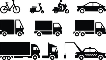 Personal Transit Striking Vehicle Car  Bike Glyph Icons Vector Icon Set