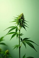 A Vibrant Green Cannabis Plant with a Single Bud in Full Bloom Against a Soft Background