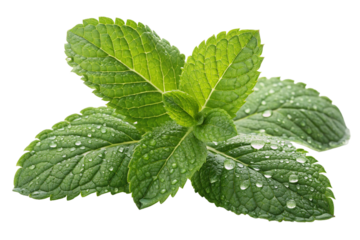 Fresh peppermint leaves, a healthy green herb, are isolated on a white background, showcasing their natural aroma and freshness