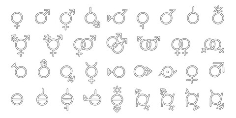 Set of hand drawn gender identity icon Symbol used to represent sex and gender Diversity of genders