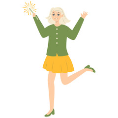Character of Person Celebrate New Year. Flat Cartoon Vector Illustration.