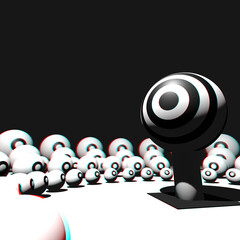 3D Abstract illustration of "The eye that stands out" among the "other eyes" surrounding it