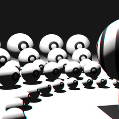 3D Abstract illustration of "The eye that stands out" among the "other eyes" surrounding it