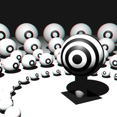 3D Abstract illustration of "The eye that stands out" among the "other eyes" surrounding it