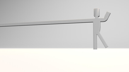 3d render of a man with long right arm and raise left arm  in white background