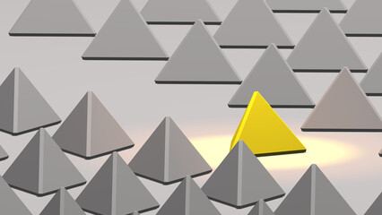 abstract one yellow triangle in the many of gray triangle seamless style background