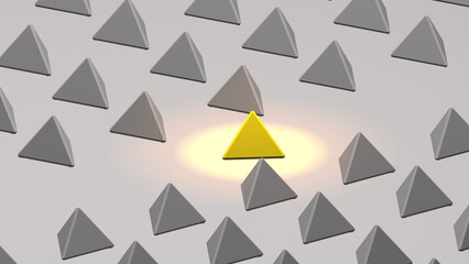abstract one yellow triangle in the many of gray triangle seamless style background