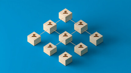 Obraz premium Wooden Blocks Network Showing Team Collaboration and Connection