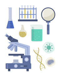 Set of Science Laboratory Equipment Flat Design Element Clip Art