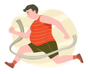 Chubby Runner Man Running to Finish Line for Sport and Healthcare Concept Illustration