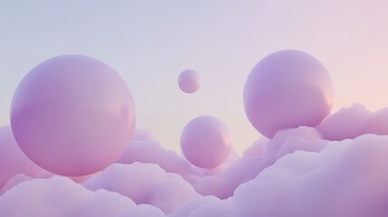 Pastel spheres above cloudscape.