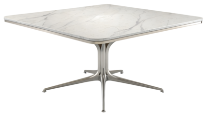 Modern square dining table with marble patterned top and elegant metal frame showcased Isolated On White Transparent Background PNG File Cut Out Social Media Advertisement HD photo Banner Label poster
