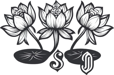 Minimalist lotus flower tattoo outline with symmetrical petals