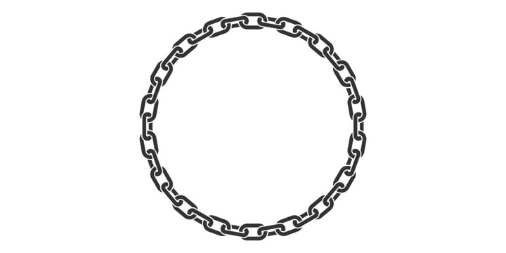 Texture chain round frame. Circle border chains silhouette black and white isolated on background. Chainlet design element