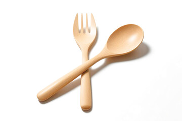 Wooden Spoon, Fork – Reusable, Sustainable Tableware on White Background