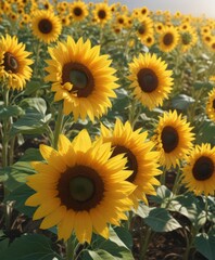 Fototapeta premium Vibrant yellow sunflowers in full bloom, bright sunlight , day, agriculture