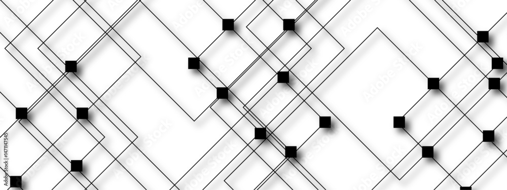 Aufkleber Abstract minimalist black and white geometric pattern with squares and diagonal lines. Complexity and  optical illusion line density . Network high digital technology with connecting points