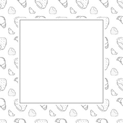 Food frame. doodle fast food square frame. hand drawn food and beverage frame background. food background