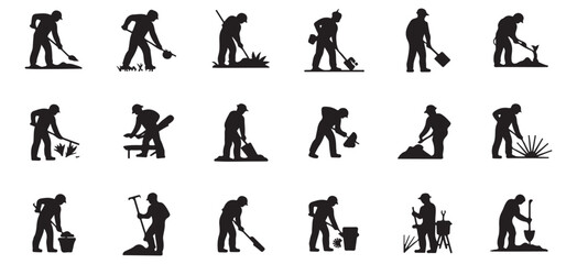 construction worker icons performing various tasks, ideal for construction, labor, and industry-related content.