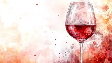 Hand-painted illustration of a wine glass filled with red wine.
