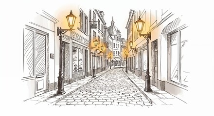 Evening city street illustration
