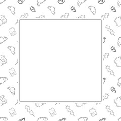 Food frame. doodle fast food square frame. hand drawn food and beverage frame background. food background