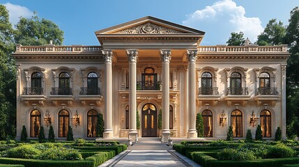 Obraz premium Magnificent mansion facade with grand columns high resolution picture
