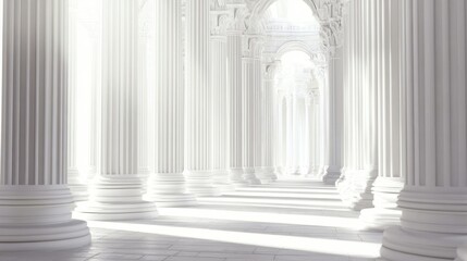 Grand, colonnaded hall of white pillars and arches.
