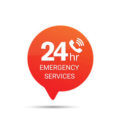 24 Hour Emergency Service vector design with dial icon 

