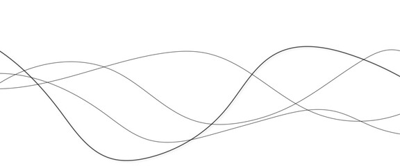 Thin wavy line abstract background. Wavy line horizontal divider outline minimalist background. Abstract black lines wave curve motion on white background. Vector Illustration. 