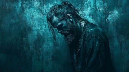 Grunge texture background in dark teal highlighted by silver accents with tarnished and layered finishes