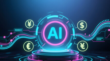 Futuristic AI Interface: Tech Design with Currency Symbols and Wave Effects