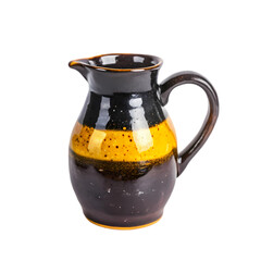 Fototapeta premium Handcrafted Ceramic Jug Black and Yellow Pottery Pitcher isolated on transparent background