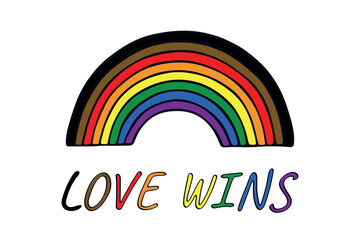 Colorful rainbow shape Gay pride flag Happy pride day LGBTQ community Pride Month Vector hand drawn doodle for posters, stickers, logo, cards