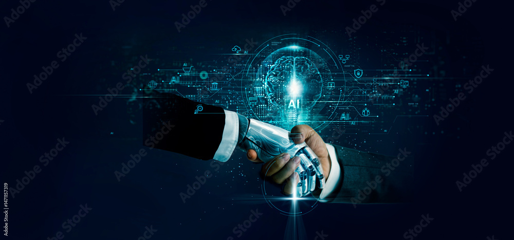 Aufkleber machine learning, ai, partnership of human and artificial intelligence for business growth in the fu